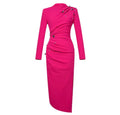 Red Rose Ruched Long-Sleeve Midi Dress with Bead Embellishments | Chic Cocktail & Party Dress
