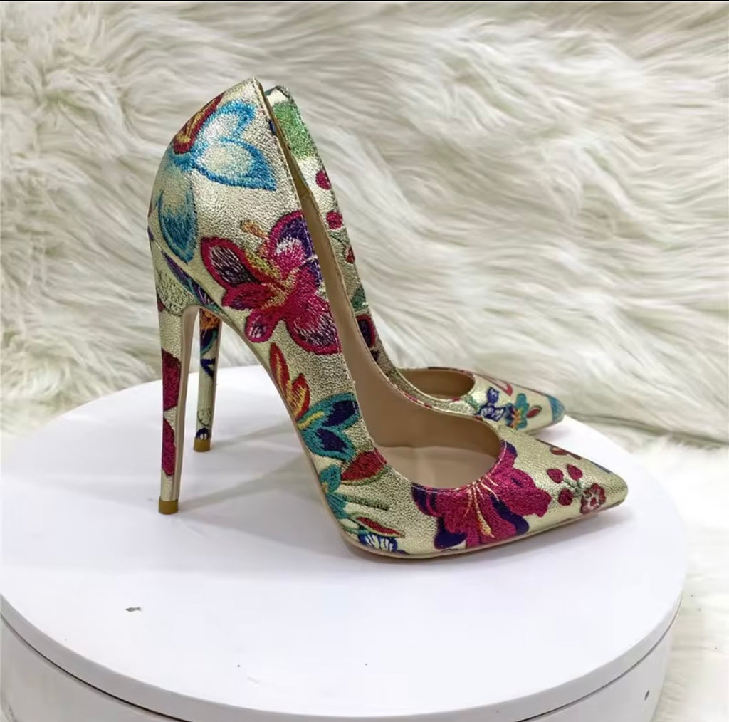 Floral Embroidered Heels and Crystal Clutch Set | Wedding Shoes Matching Bag | Bridal Evening Party Pumps | Luxury Formal Occasion Set