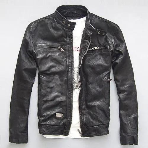 Men's Leather Leather Slim-fit Motorcycle Goatskin Leather Jacket Cowhide Cjdropshipping