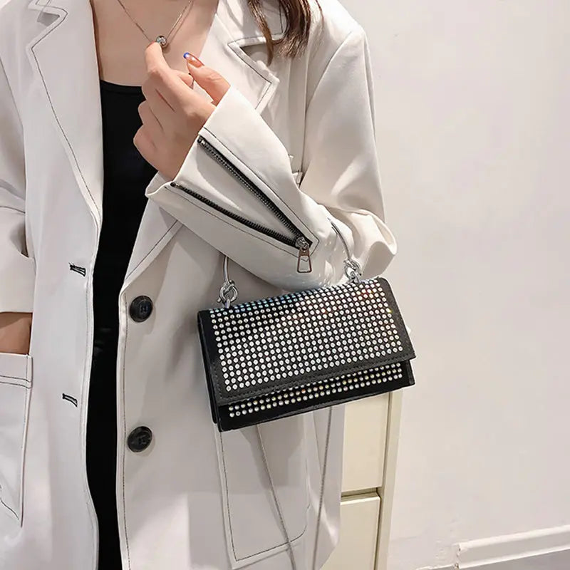 Chain Crossbody Bag Women Handbag Glitter Crystals Plain Daily Silver Black Shoulder Bag Cjdropshipping
