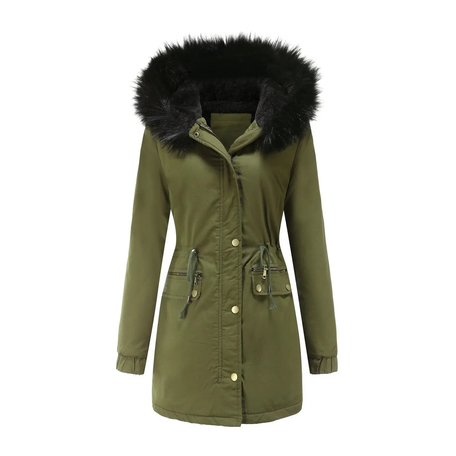 Women's Mid-length Fur Collar Coat Parker Cotton-padded Coat null