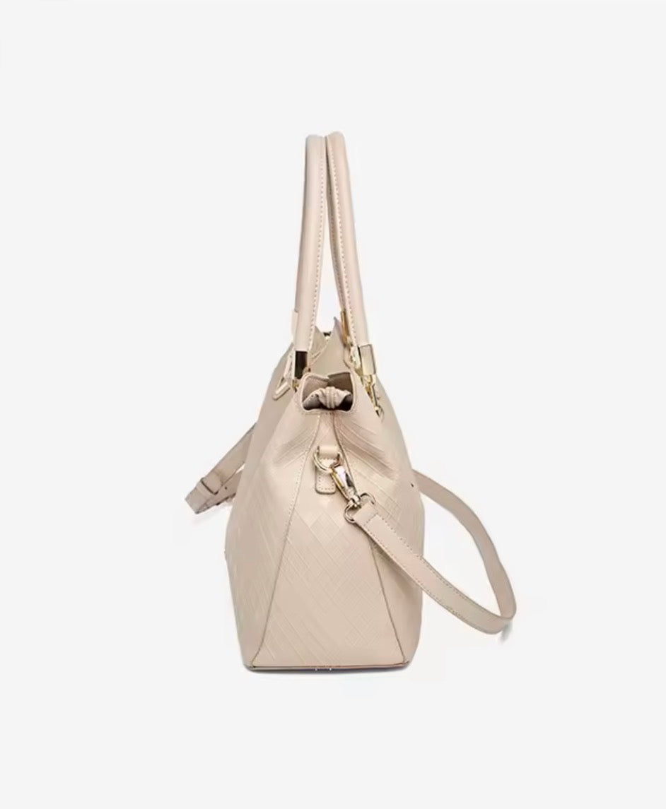 FOXER Luxury Genuine Cow Leather Top Handle Handbag – Designer Woven Pattern Tote, Multi-Compartment Satchel & Crossbody Bag for Women