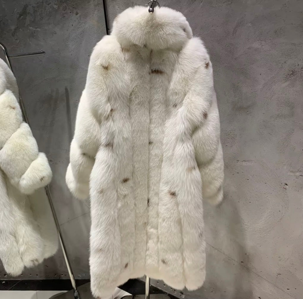 Luxury Real Fox Fur Thick Long Overcoat| Premium Winter Outerwear
