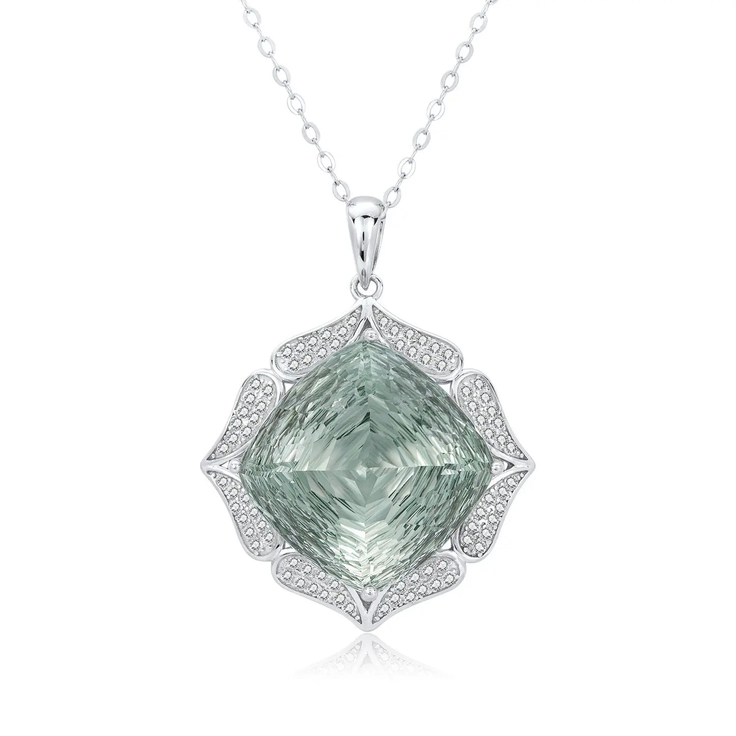 European And American Entry Lux Sweater S925 Silver Inlay Large Natural Green Crystal Pendant JNi3 shop