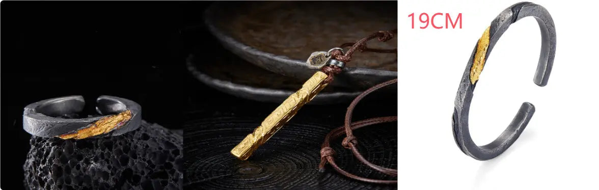 Bracelet Men's Pure Silver Personalized Retro Set In 24K Gold JNi3 shop