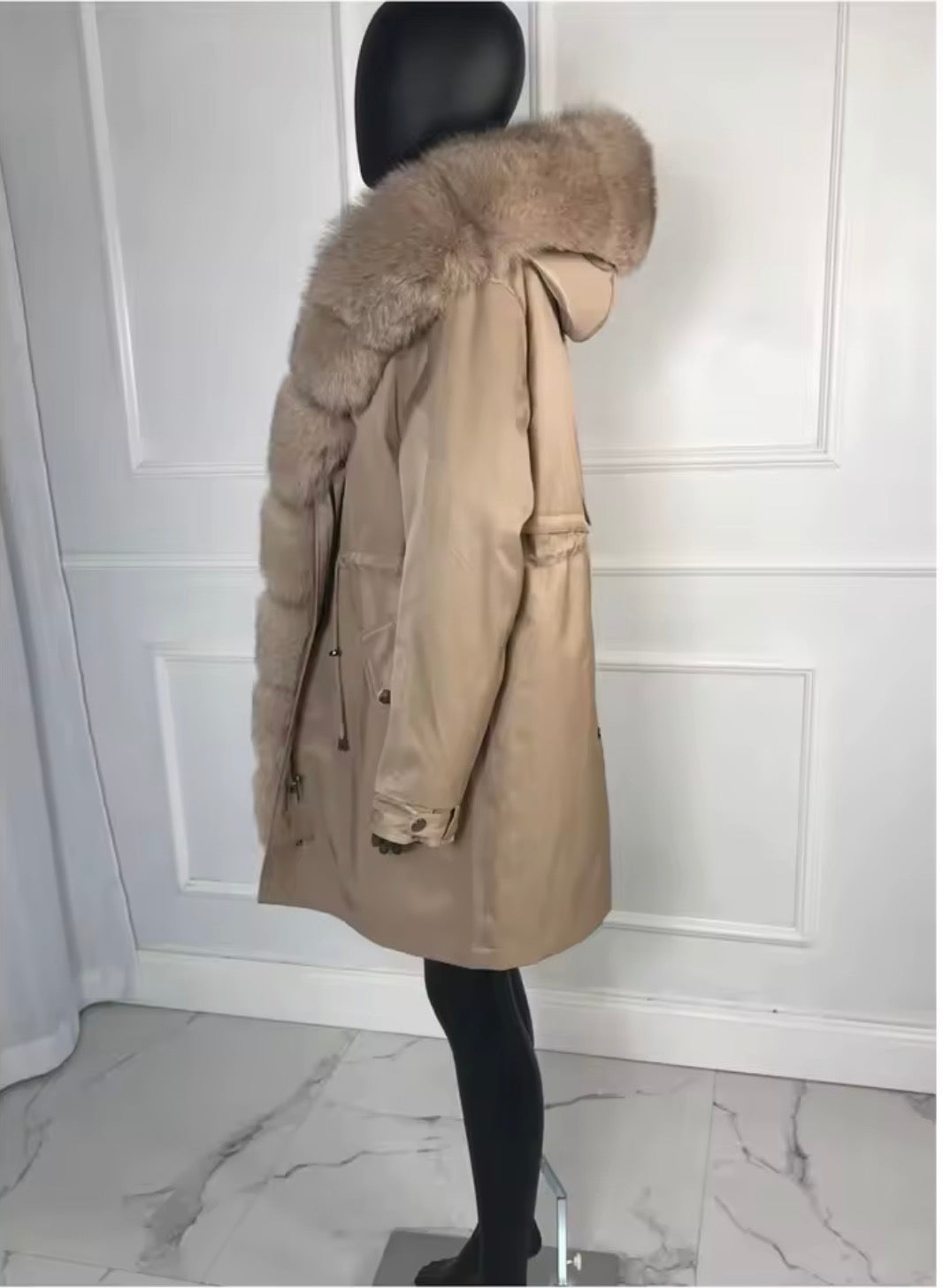Luxury Real Fox Fur Trim Parka Jacket | Oversized Fur Hood Winter Coat