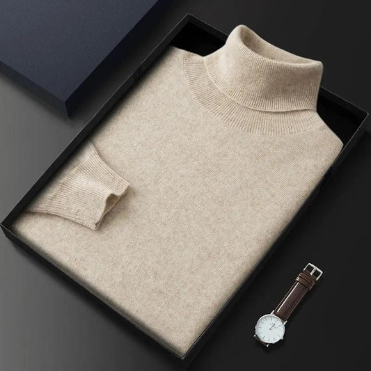 Men's High Lapel Casual Knitted Solid Color Cashmere Sweater null