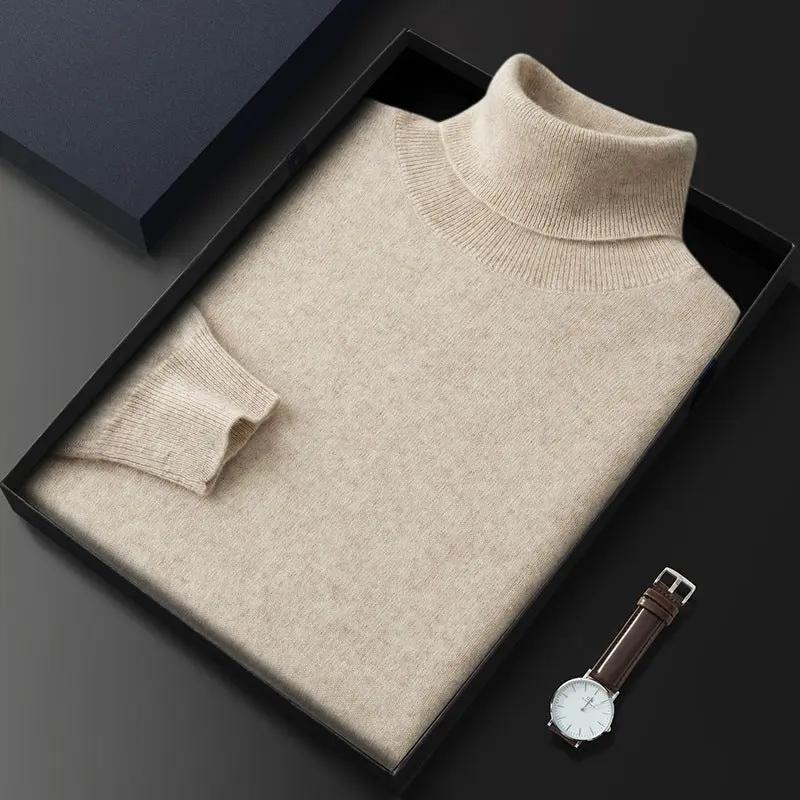 Men's High Lapel Casual Knitted Solid Color Cashmere Sweater null
