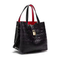 Designer-Inspired Embossed Monogram Tote Bag – Luxury PU Leather Top-Handle Handbag & Crossbody Purse with Lock Detail
