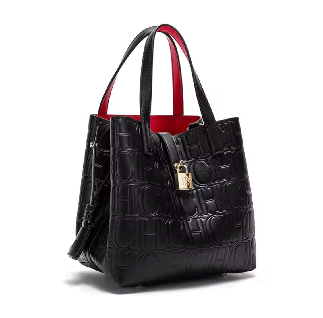 Designer-Inspired Embossed Monogram Tote Bag – Luxury PU Leather Top-Handle Handbag & Crossbody Purse with Lock Detail