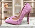 Pink Woven Fabric High Heels, Pointed Toe Stiletto Pumps, Textured Pink Dress Shoes, Chic Women's Party Heels, Elegant Spring Summer Shoes