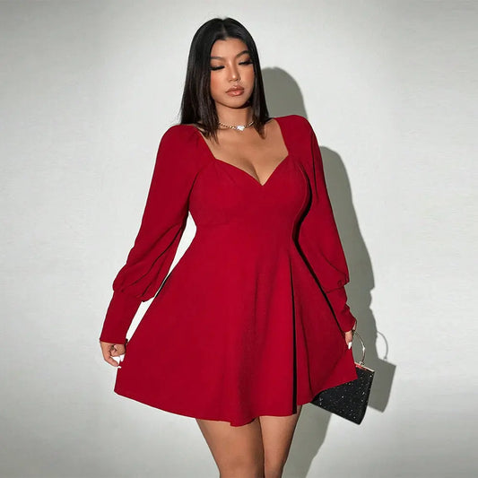 Plus Size Red High Waist Dress Cjdropshipping