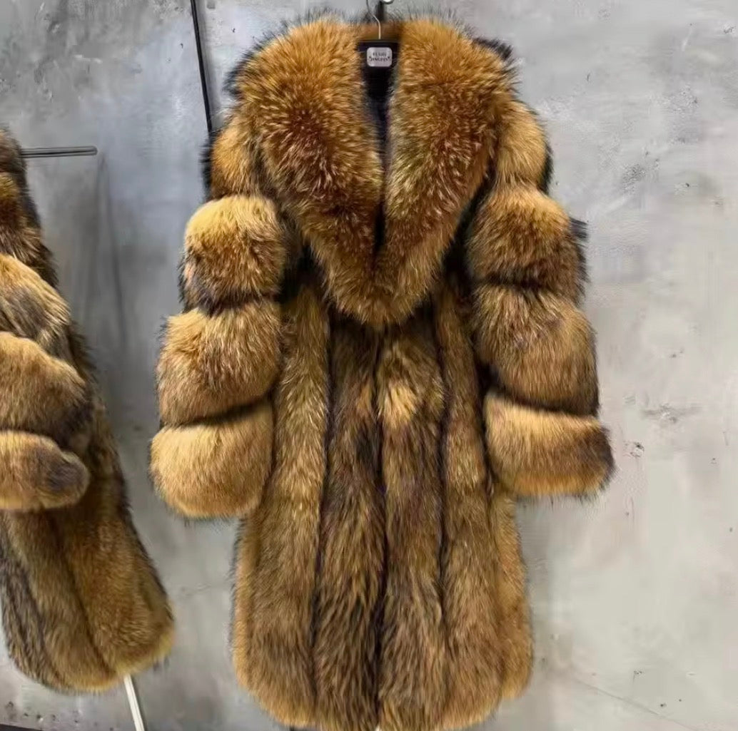 Luxury Real Fox Fur Thick Long Overcoat| Premium Winter Outerwear