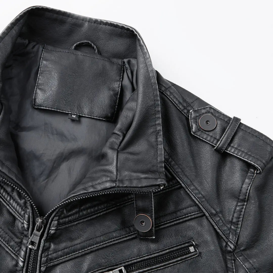 Leather Coat Men's Vintage Washed Faded Edge Stand Collar Dropshipman