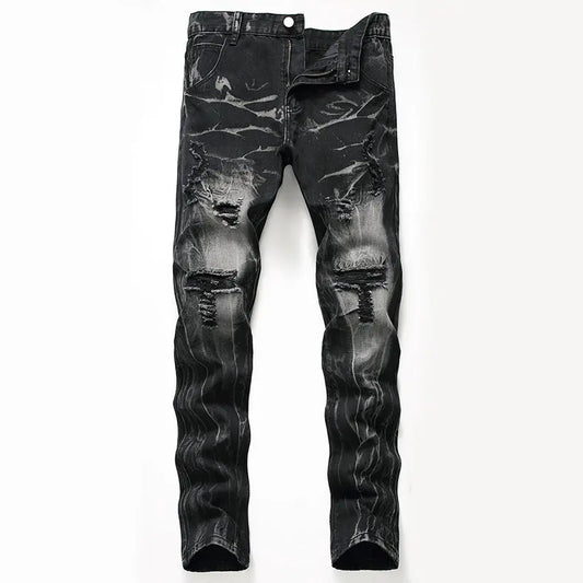 Ripped Black Jeans Men's Autumn And Winter Plus Size Straight-leg Denim Denim Trousers Dropshipman
