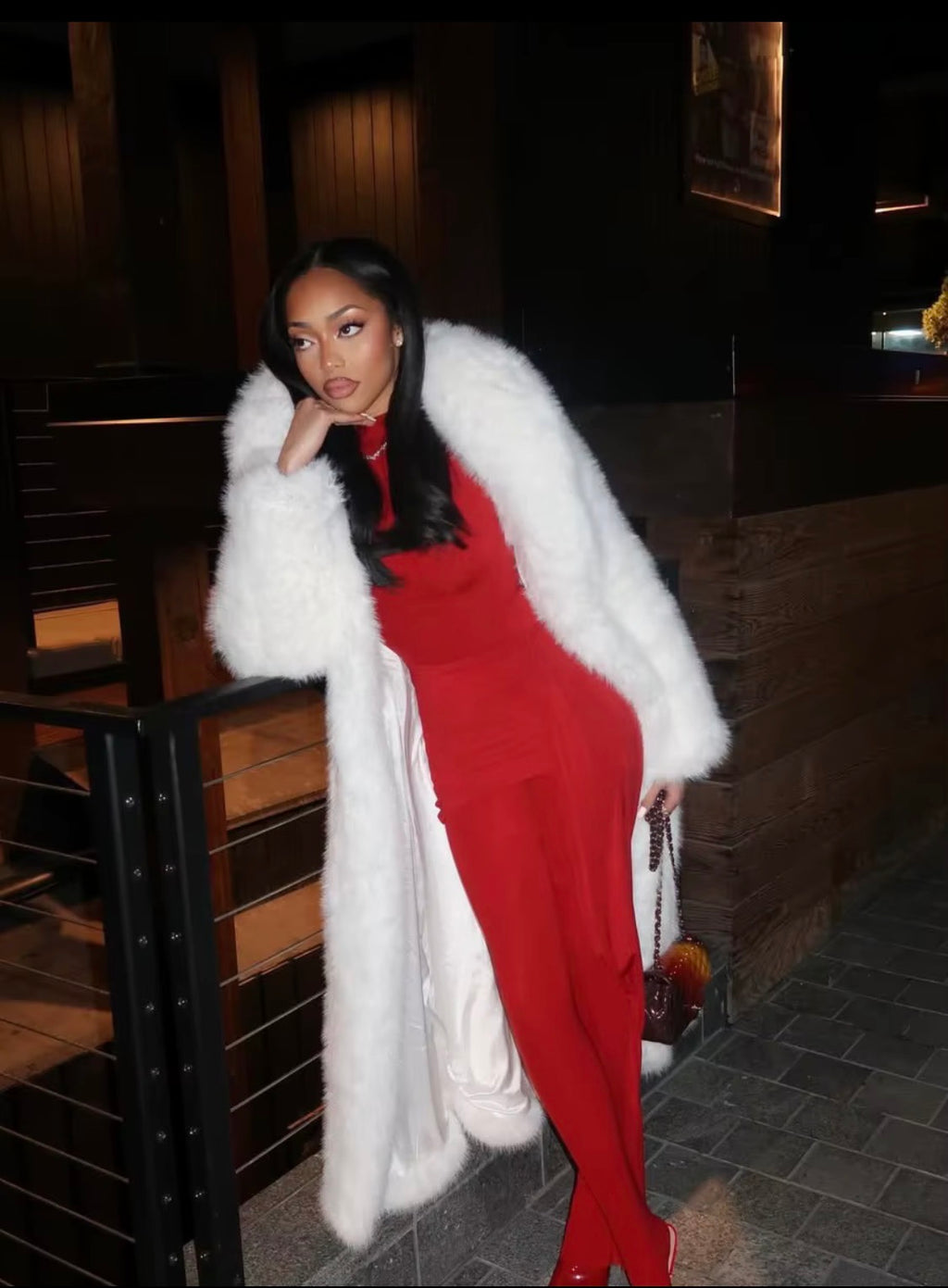 Luxury Women's White Faux Over Coat - Elegant Long Faux Fur Jacket with Oversized Collar for Winter