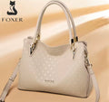 FOXER Luxury Genuine Cow Leather Top Handle Handbag – Designer Woven Pattern Tote, Multi-Compartment Satchel & Crossbody Bag for Women