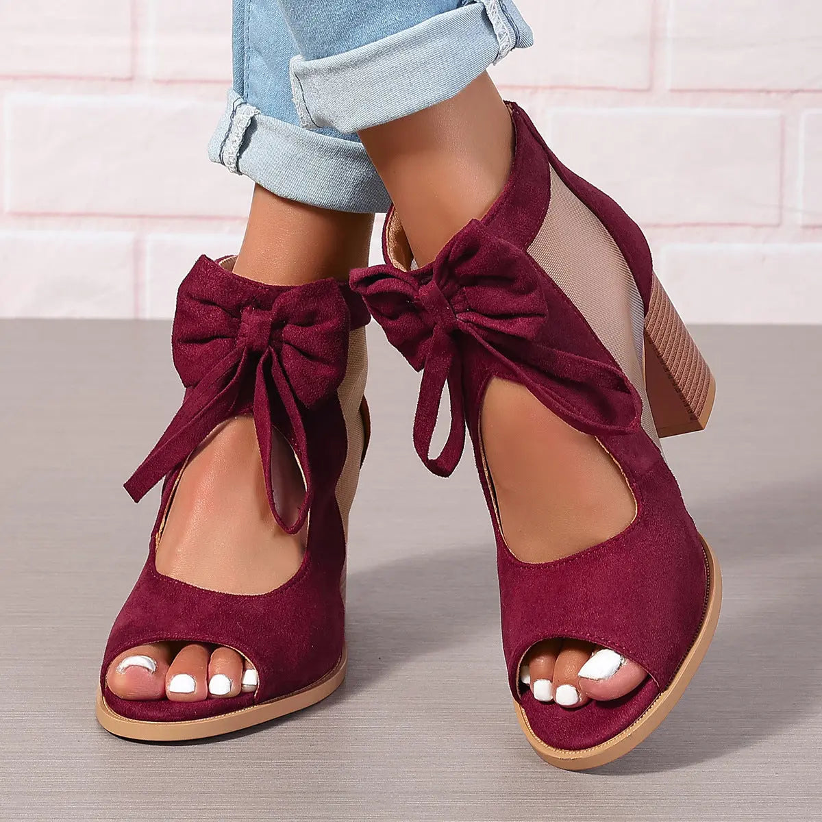 Platform Chunky High Heels Women's Sandals Bow Decoration Open Toe Block Ankle Strap Sandals Cjdropshipping