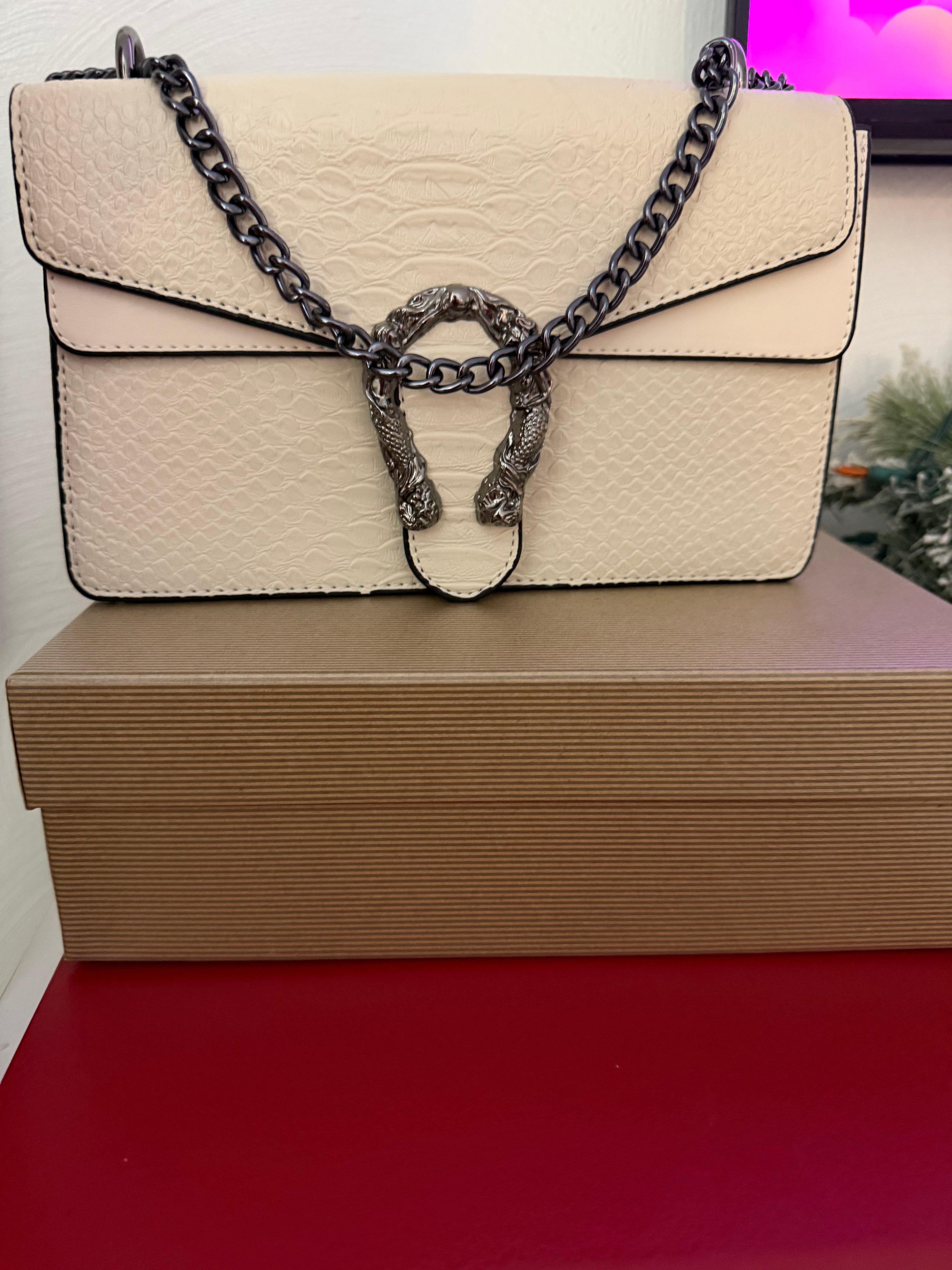 Ivory Snakeskin Stiletto & Dionysus-Style Crossbody Set