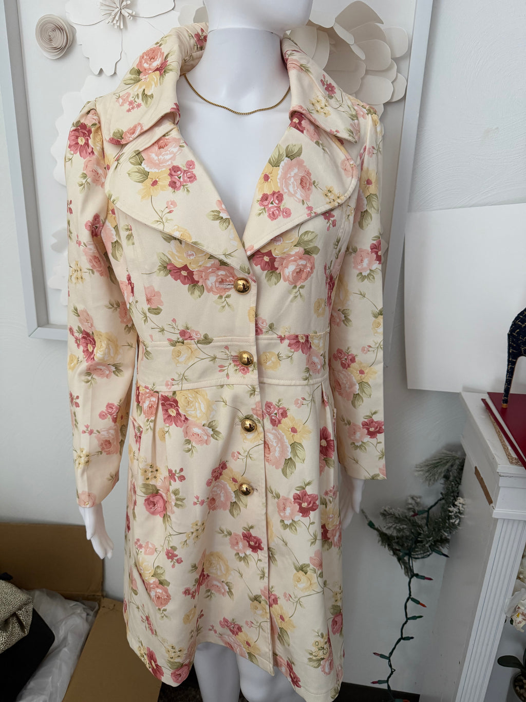 Vintage Style Floral Trench Coat, Shabby Chic Spring Jacket | Fit and Flare Dress Coat |