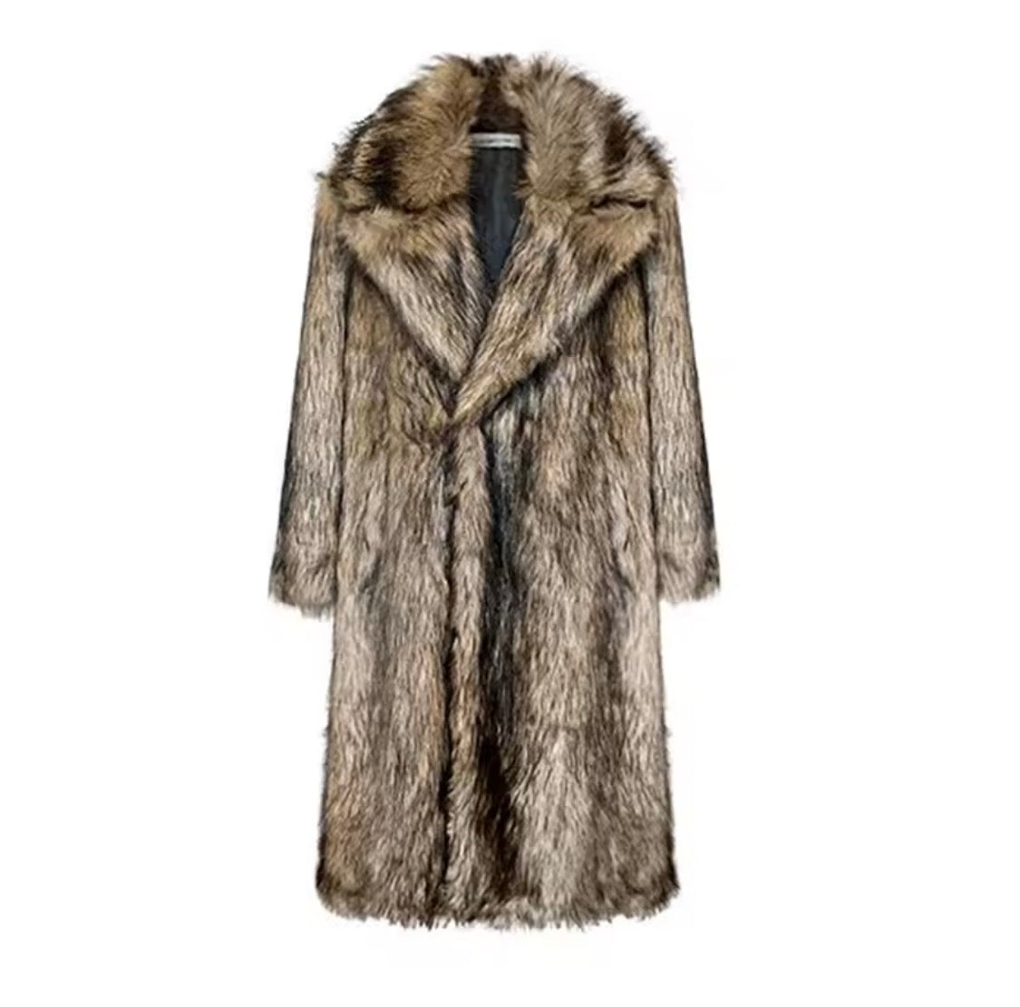 Luxury Men’s Long Faux Fur Trench Coat | Statement Oversized Winter Outerwear | Warm Shaggy Wolf Fur Style Coat