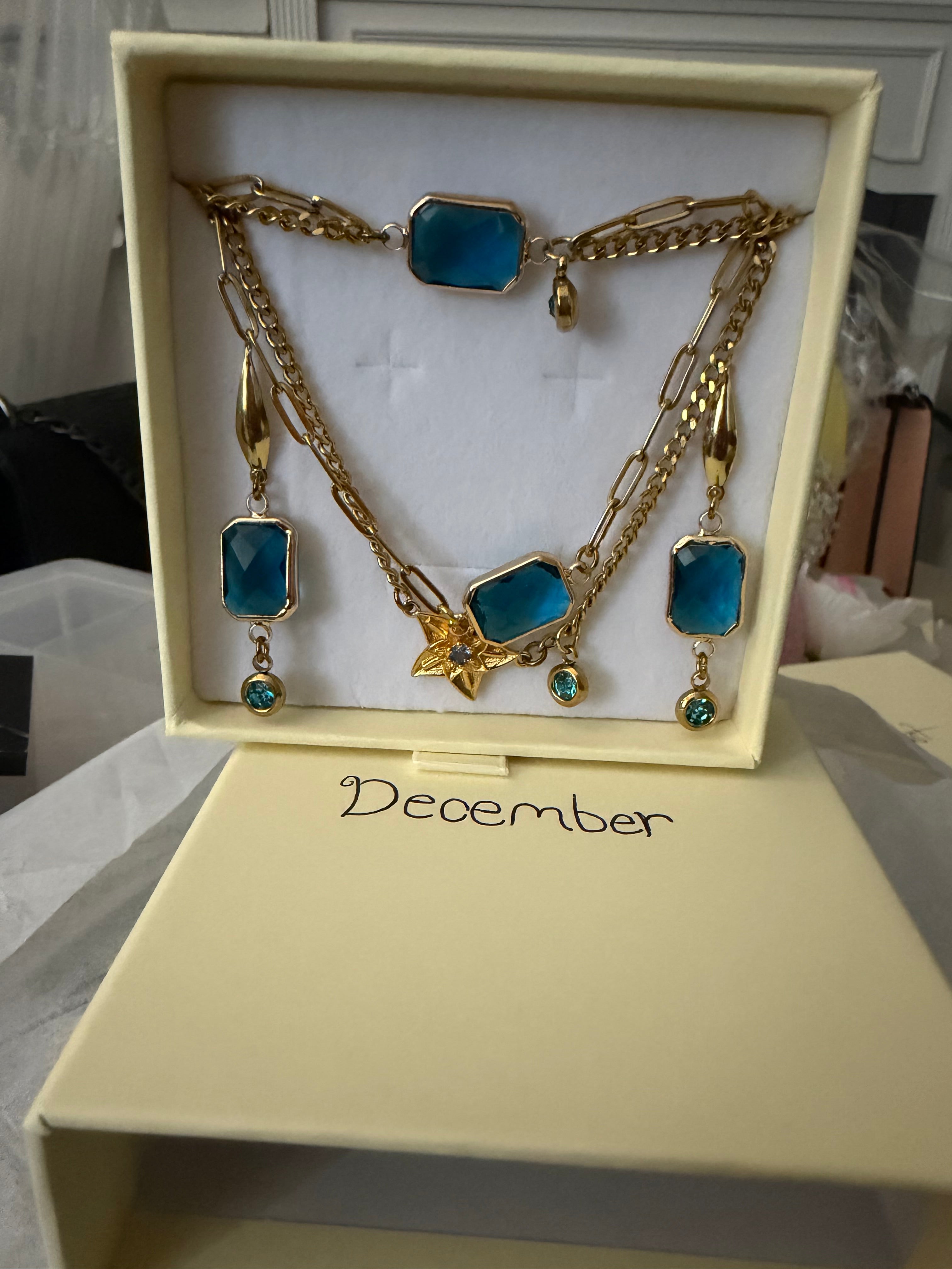 18k Gold PVD Birth Month double layered pendant Necklace, Bracelet and Earrings 3 pce set.