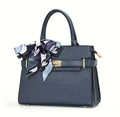 Elegant Cowhide Leather Women's Handbag – Crocodile Texture Top-Handle Purse & Structured Satchel