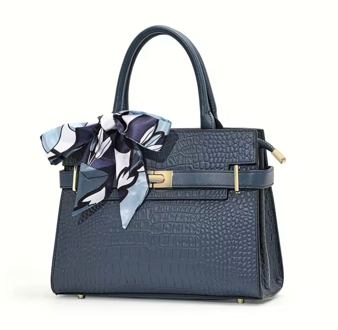 Elegant Cowhide Leather Women's Handbag – Crocodile Texture Top-Handle Purse & Structured Satchel