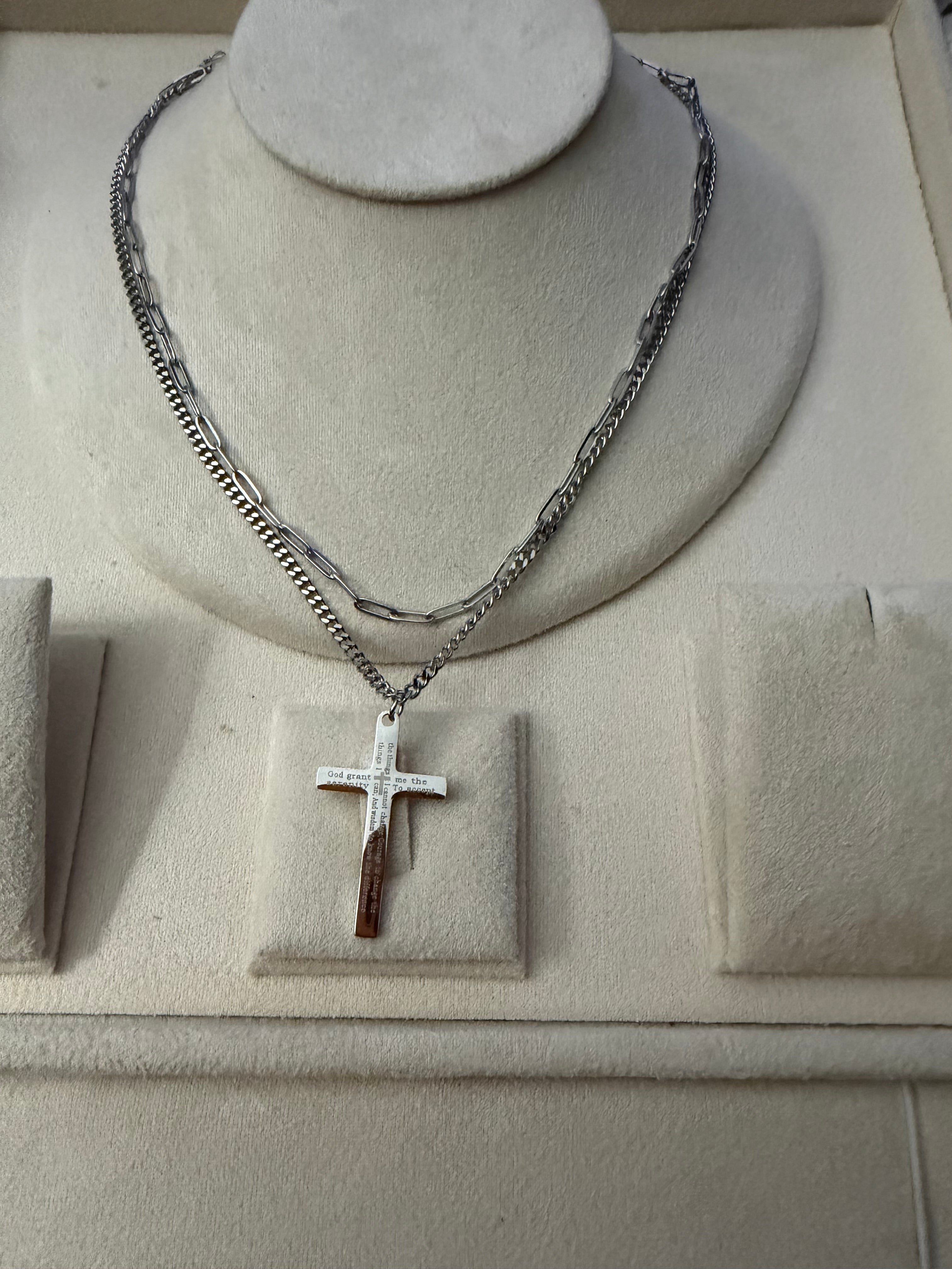 Serenity Prayer engraved Cross pendant Necklace for Men and Women,316  Stainless Steel