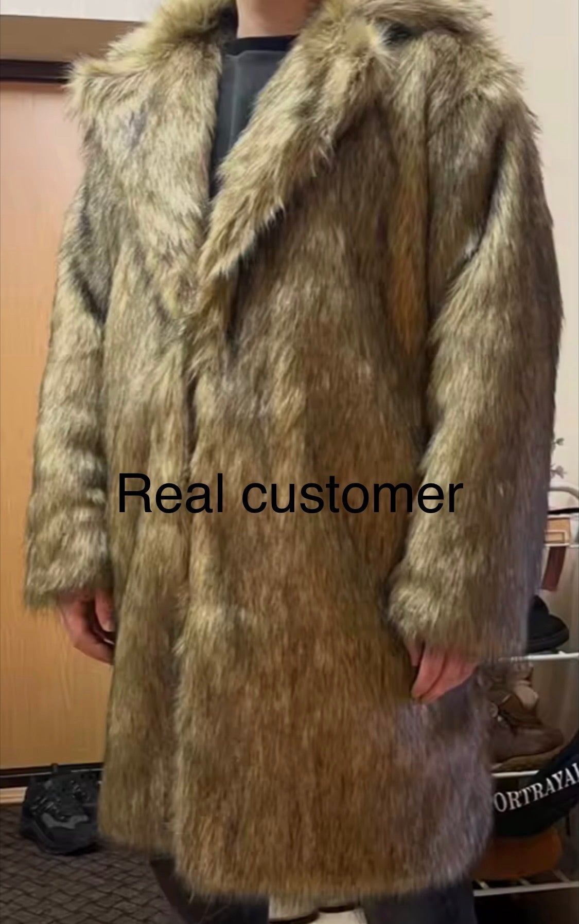 Luxury Men’s Long Faux Fur Trench Coat | Statement Oversized Winter Outerwear | Warm Shaggy Wolf Fur Style Coat