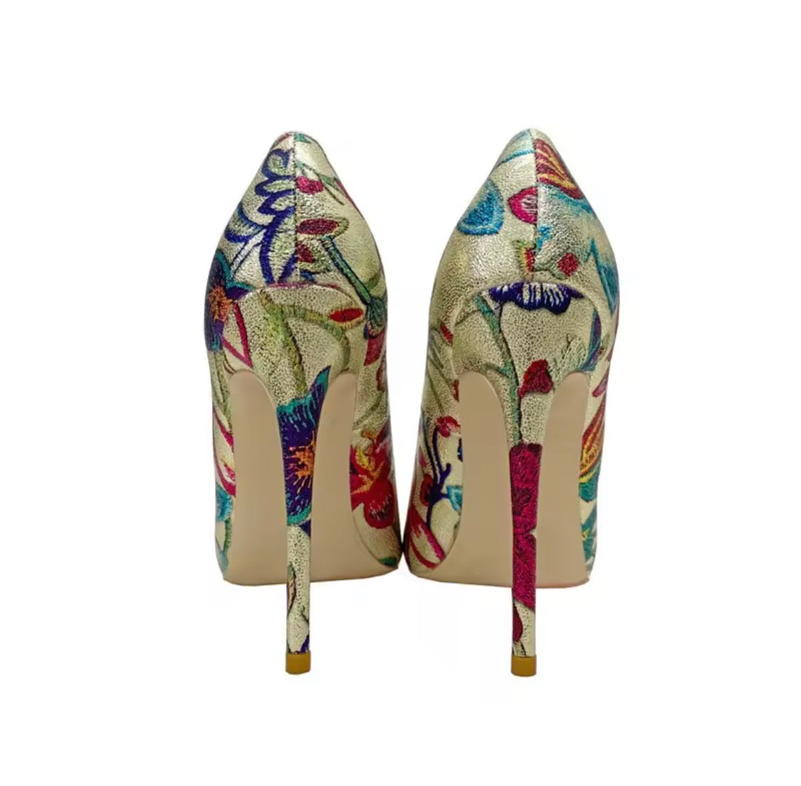 Floral  Metallic Stiletto Pumps