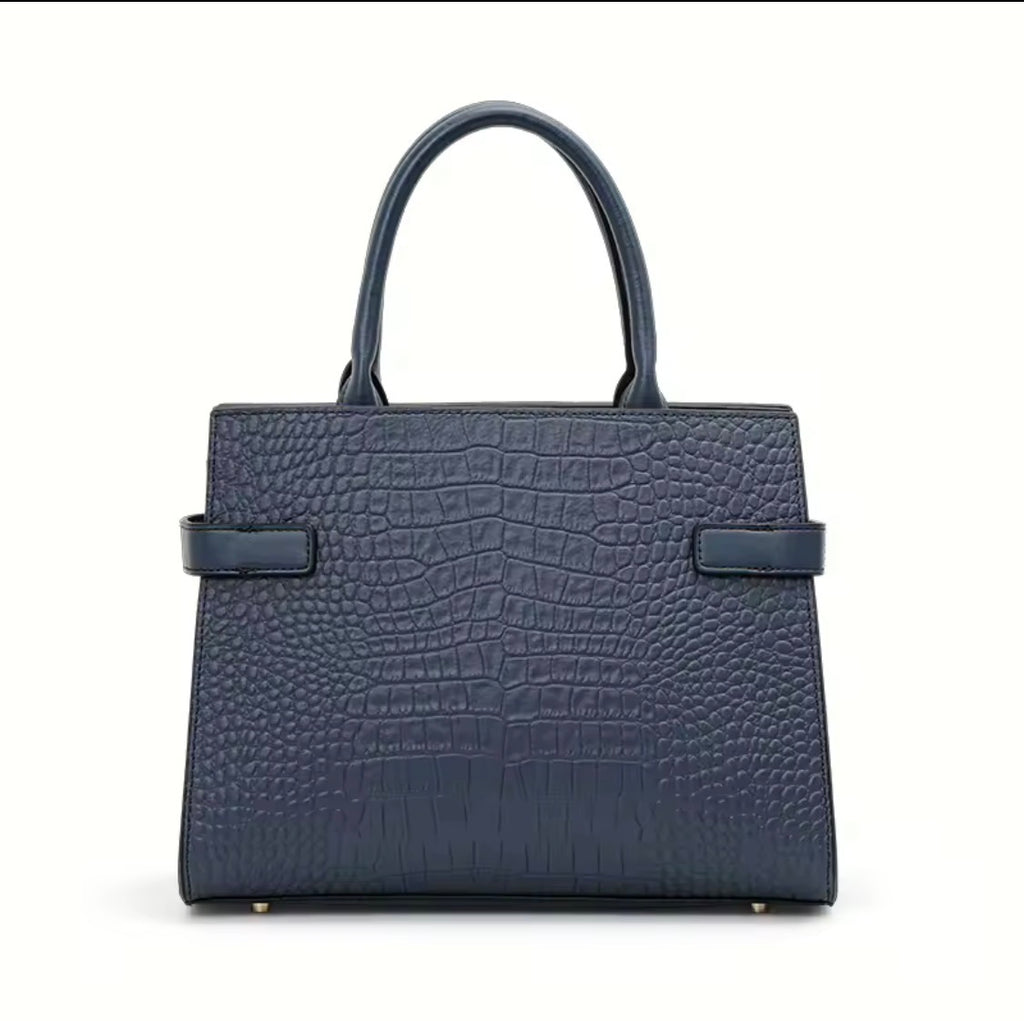 Elegant Cowhide Leather Women's Handbag – Crocodile Texture Top-Handle Purse & Structured Satchel