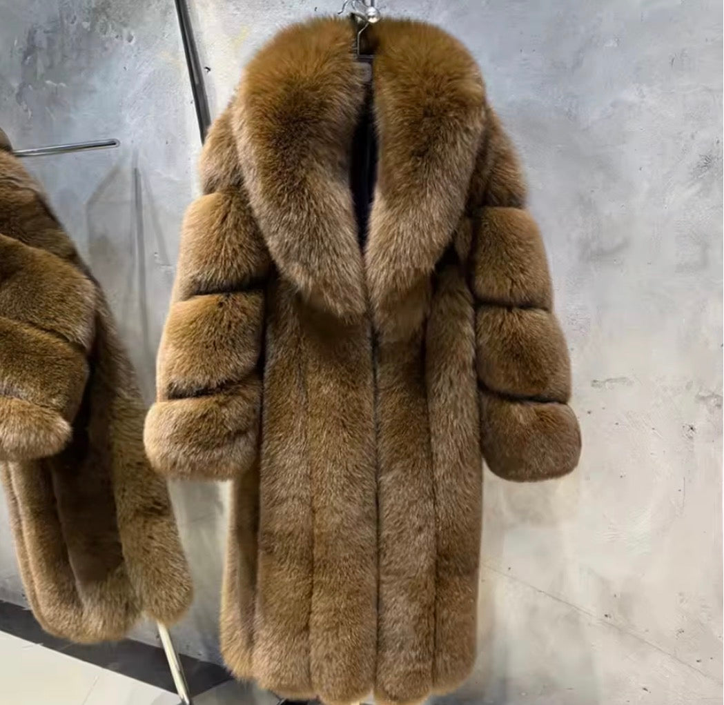 Luxury Real Fox Fur Thick Long Overcoat| Premium Winter Outerwear