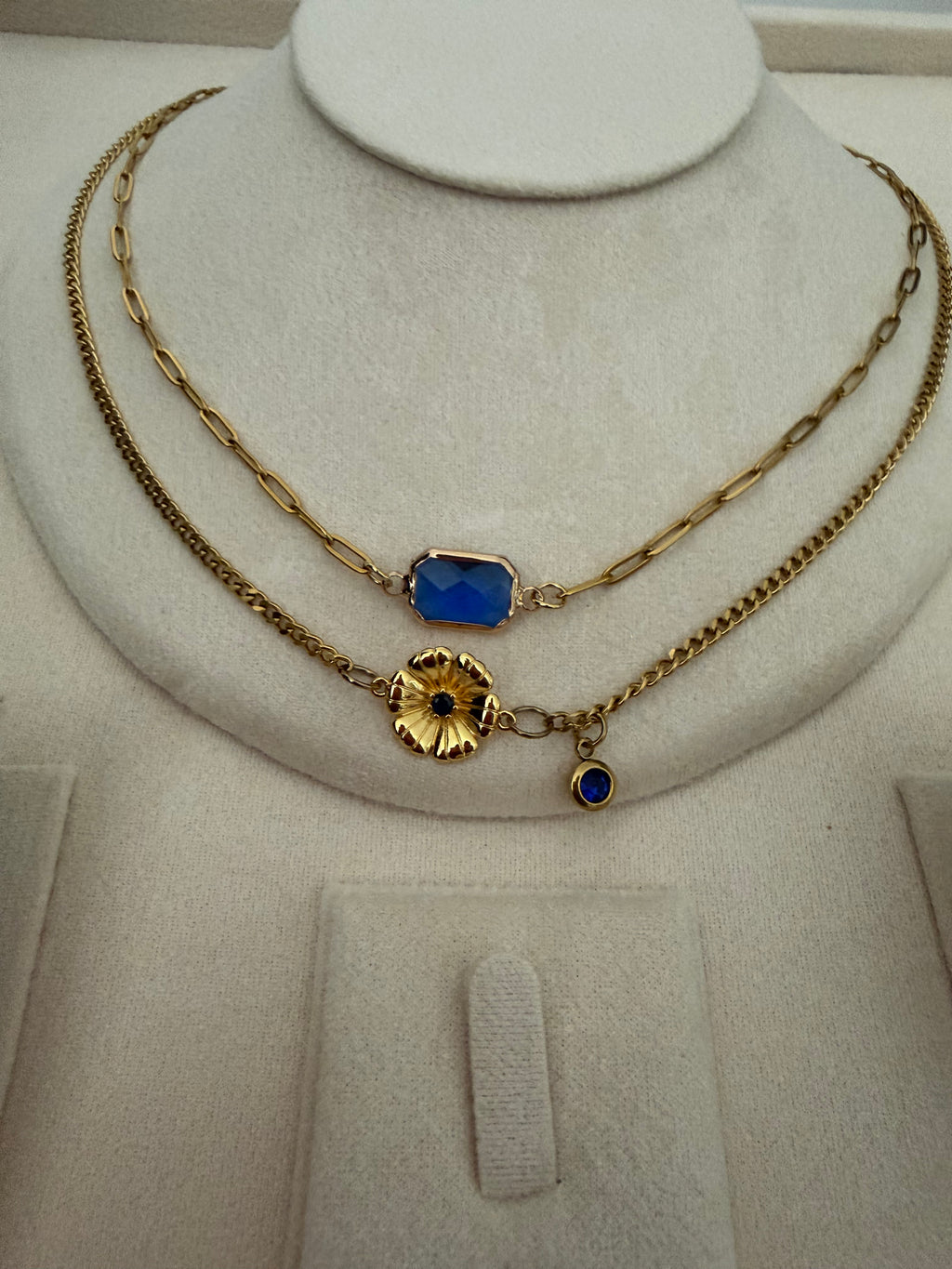 18k Gold PVD Birth Month double layered pendant Necklace, Bracelet and Earrings 3 pce set.