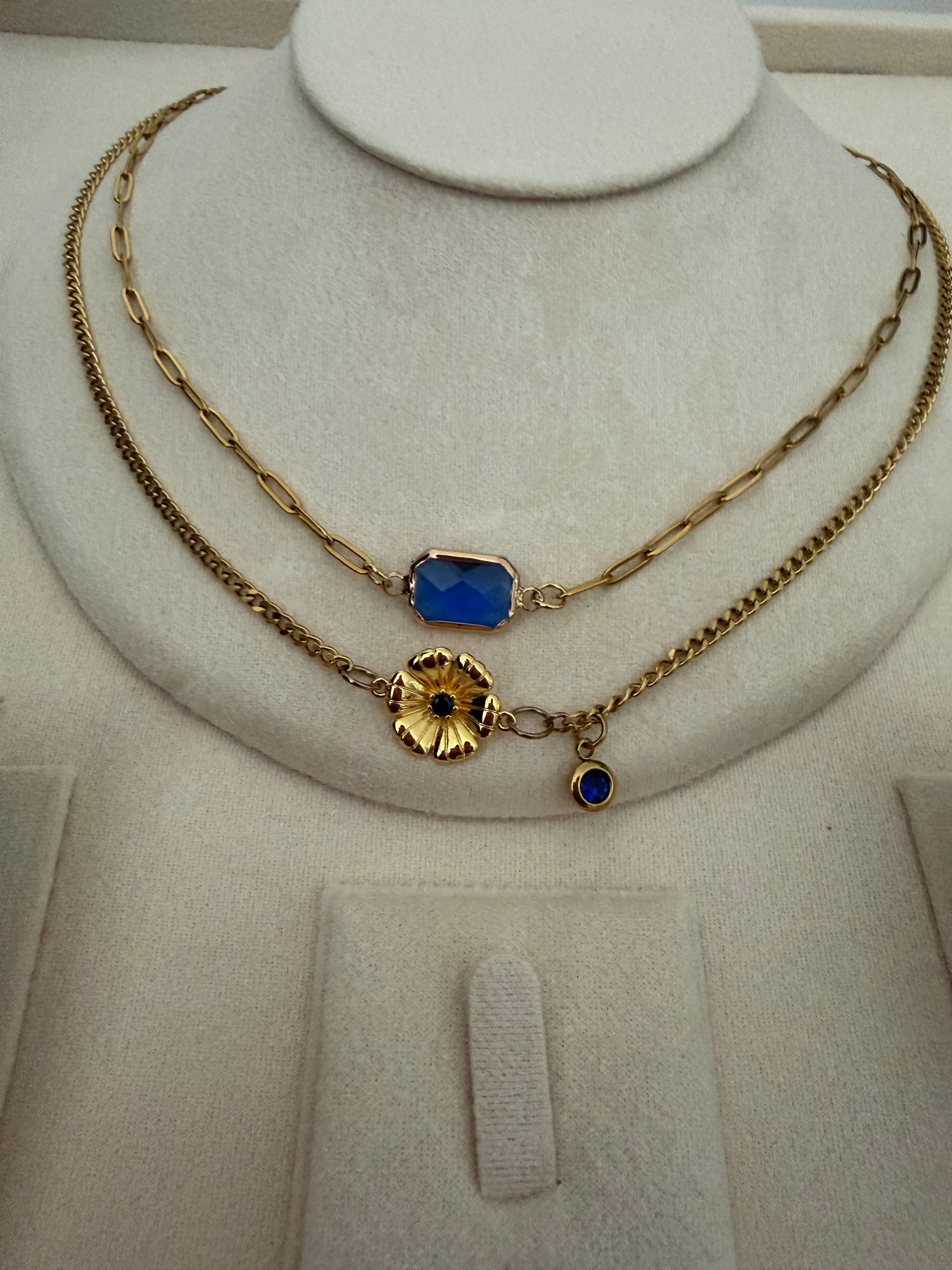 18k Gold PVD Birth Month double layered pendant Necklace, Bracelet and Earrings 3 pce set.
