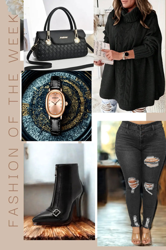 Women black ripped jean and batwing sweater plus size outfit JNi3 shop