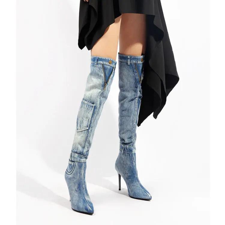 New Denim Over The Knee Elegant Slim Heel High Heel Riding Boots Cjdropshipping