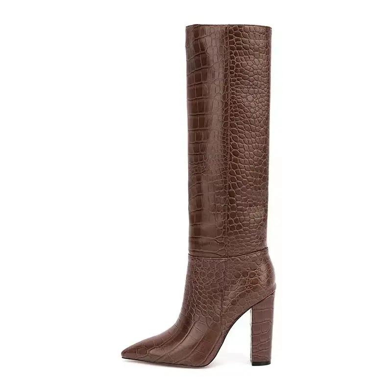 High Leg Boot Chunky Heel European And American Crocodile Pattern Cjdropshipping