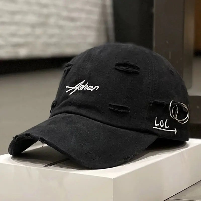 Korean Ins Retro Tattered Jeans Soft Peaked Cap Women Dropshipman