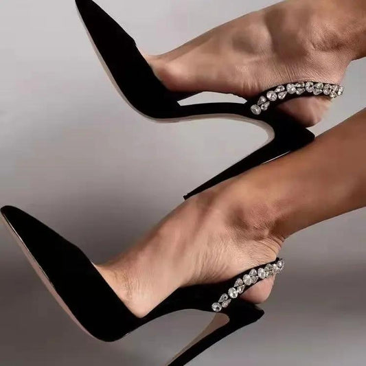 Rhinestone Side Empty Pointed High Heel Light Diamond Sandals Cjdropshipping