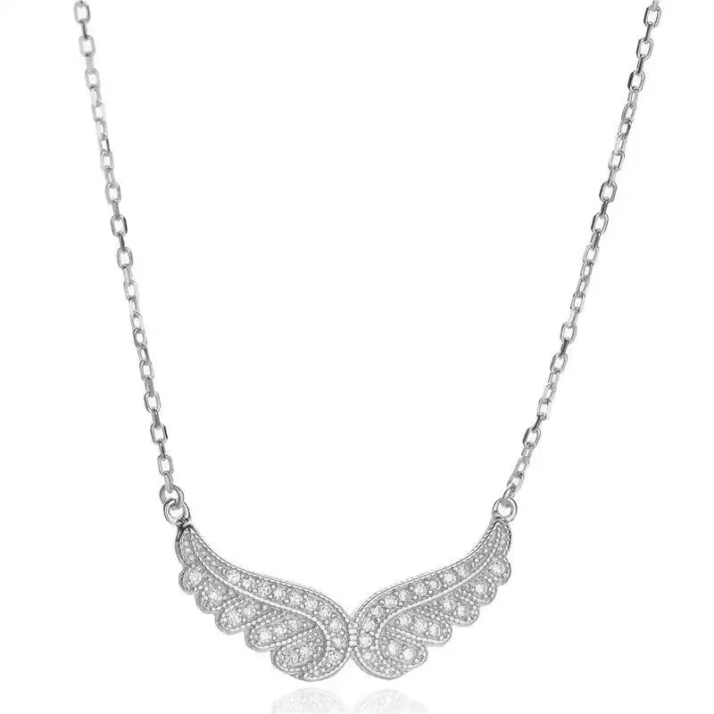 S925 Sterling Silver Cubic Zirconia Angel Wings Pendant Necklaces Women Sterling Silver 925 Clavicle Chain Necklaces Jewelry - JNi3 shop