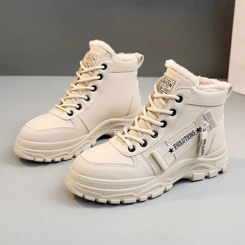 Fleece Lace-up Boots Winter Warm Short Plush High-top Shoes Cjdropshipping