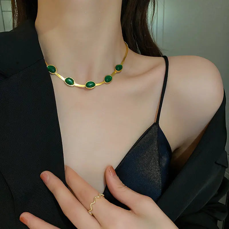 Fashion Jewelry Green Stone Crytal Snake Chain Multilayer Necklace For Women Pendant Boho Fashion Jewelry Gift JNi3 shop