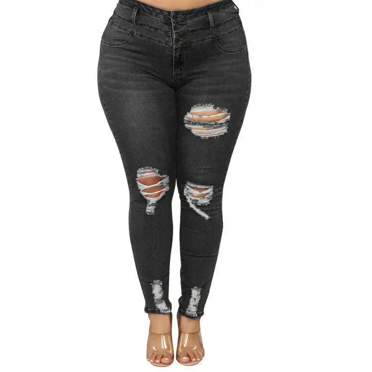 High waist ripped large size fat jeans JNi3 shop