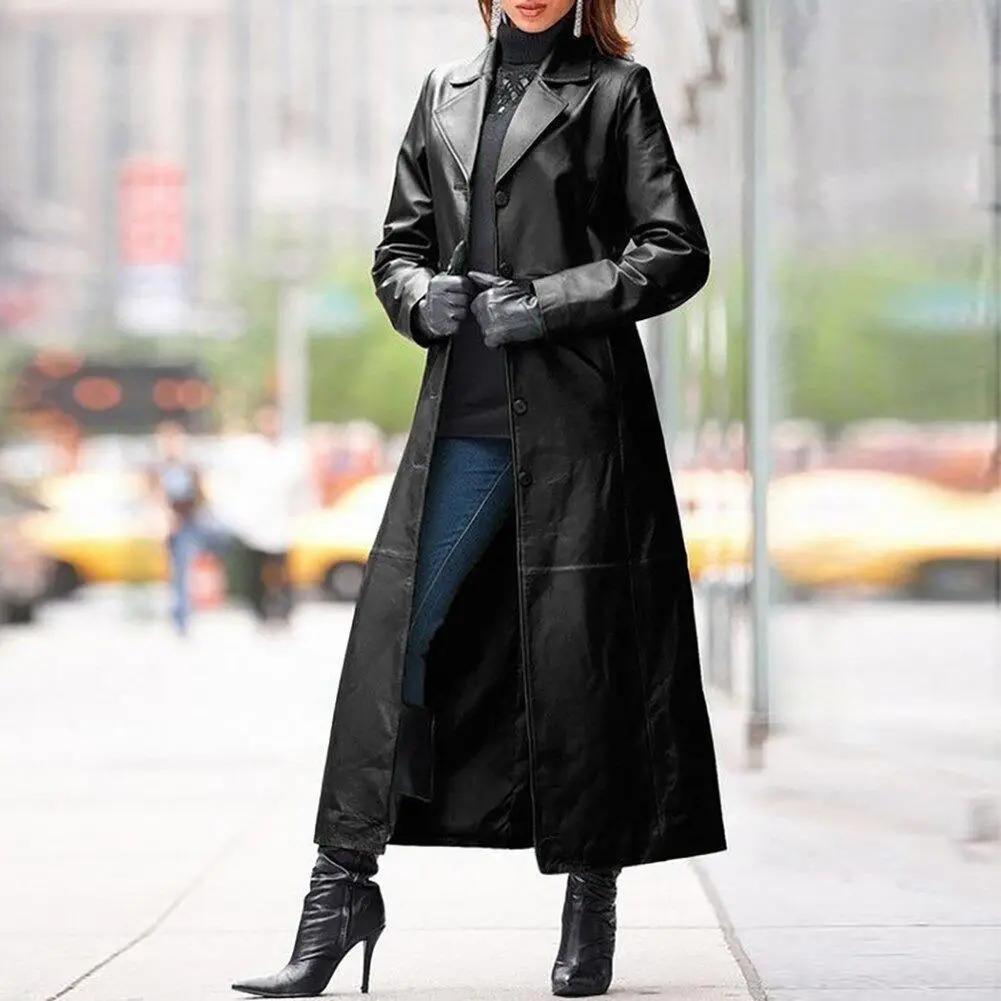 European and American women's leather coat long coat Cjdropshipping