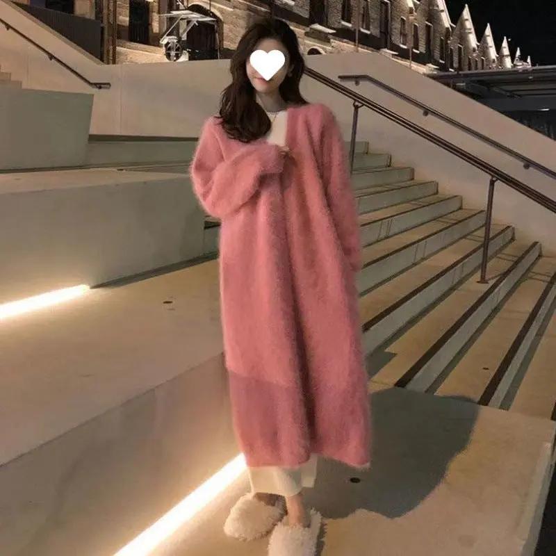Mink-like Wool Cardigan Loose Size Thickened Mid-length Idle Style Knitted Coat JNi3 shop