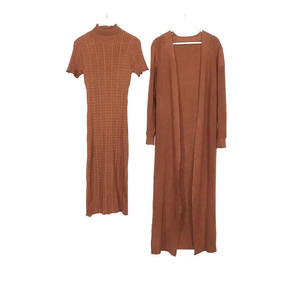Women Big Size Knitted Dress Long Coat Two Piece Suit Cjdropshipping