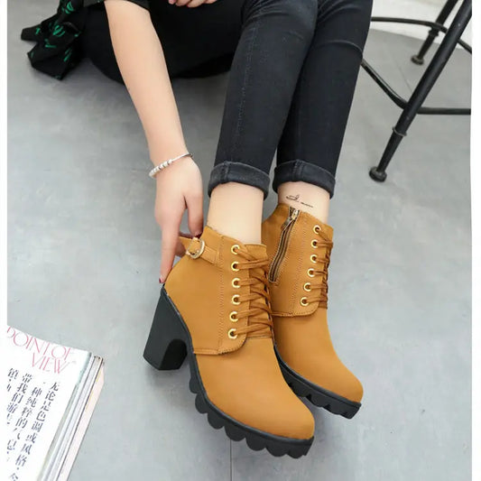 Chunky Block Heel Boots Buckle Ankle Boots Women Shoes Dropshipman