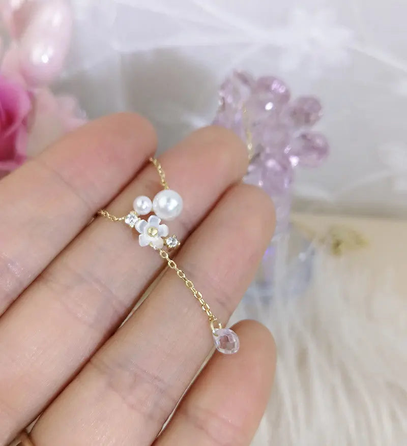 Sterling silver 925 plating K gold white shell pearl diamond crystal pendant necklace clavicle chain Cjdropshipping