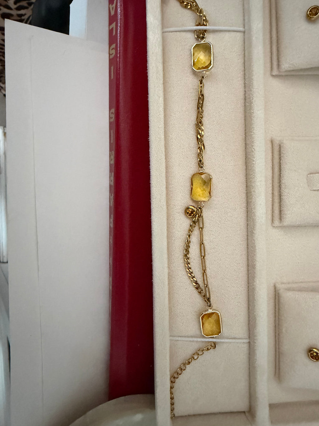 18k Gold PVD Birth Month double layered pendant Necklace, Bracelet and Earrings 3 pce set.
